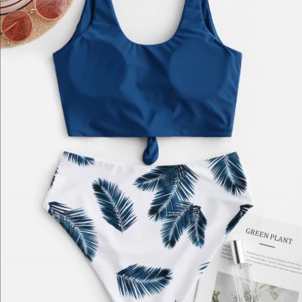Leaf Print High Waisted Bathing Suit bottom - Picture 2 of 3